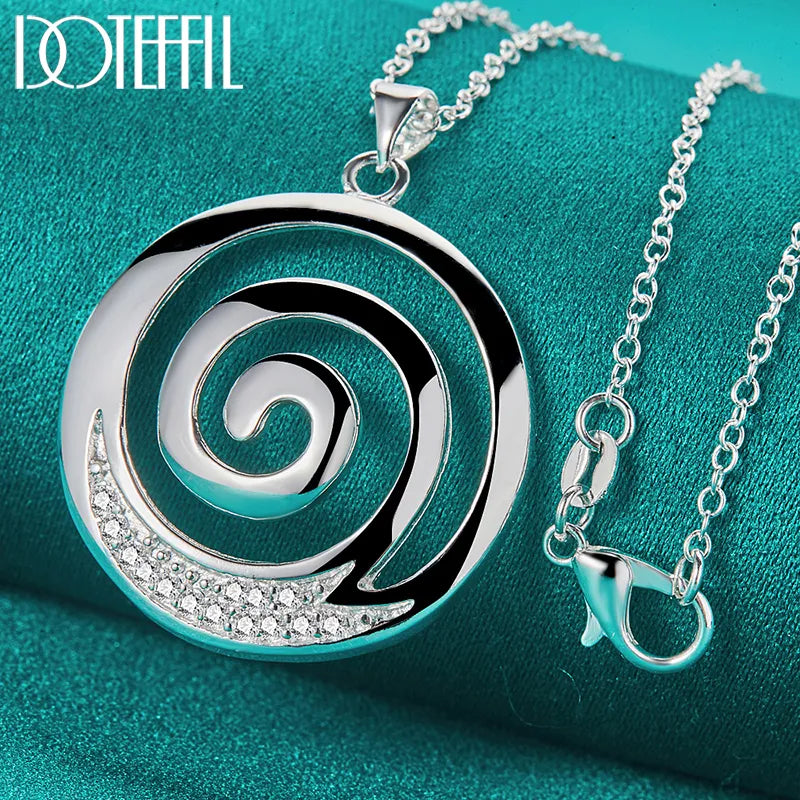 925 Sterling Silver AAA Zircon Spiral Pendant Necklace 16-30" Chain