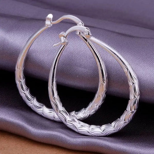 925 Silver Engraved Hoop Earrings with hook closure