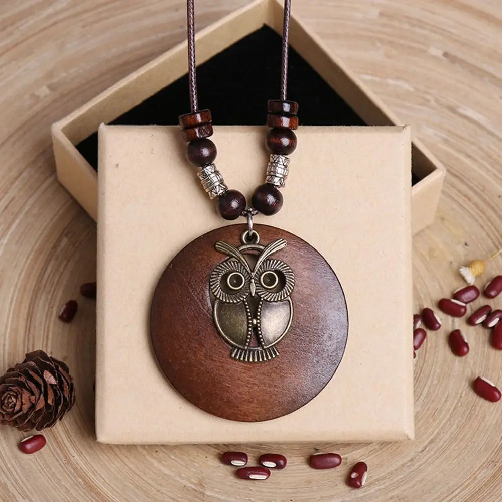 Vintage Long Wooden Pendant with Choice of Metal Designs