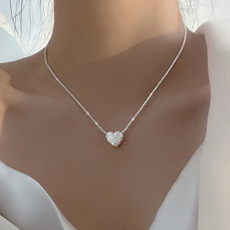 925 Silver Hammered Pattern Heart  Necklace