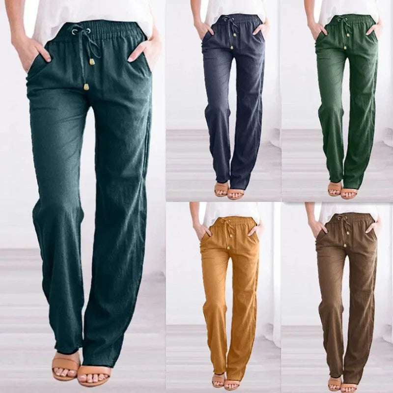 "Casual Day" Cotton Linen Straight Baggy Pants