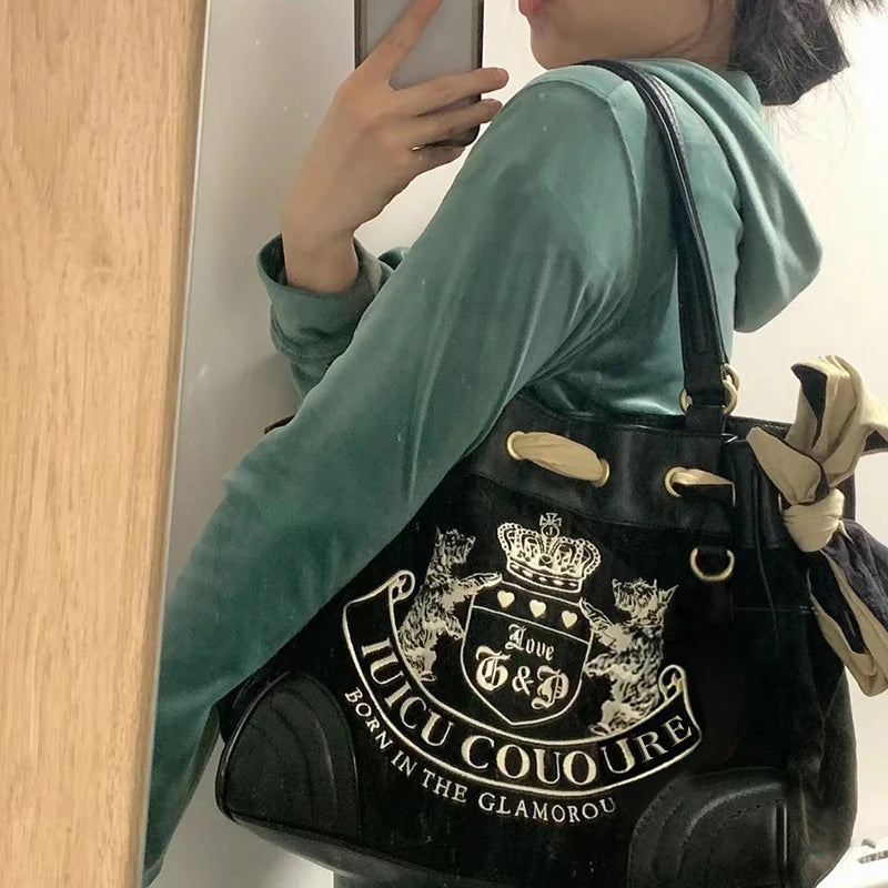 Chic Embroidered Velvet Shoulder Bag