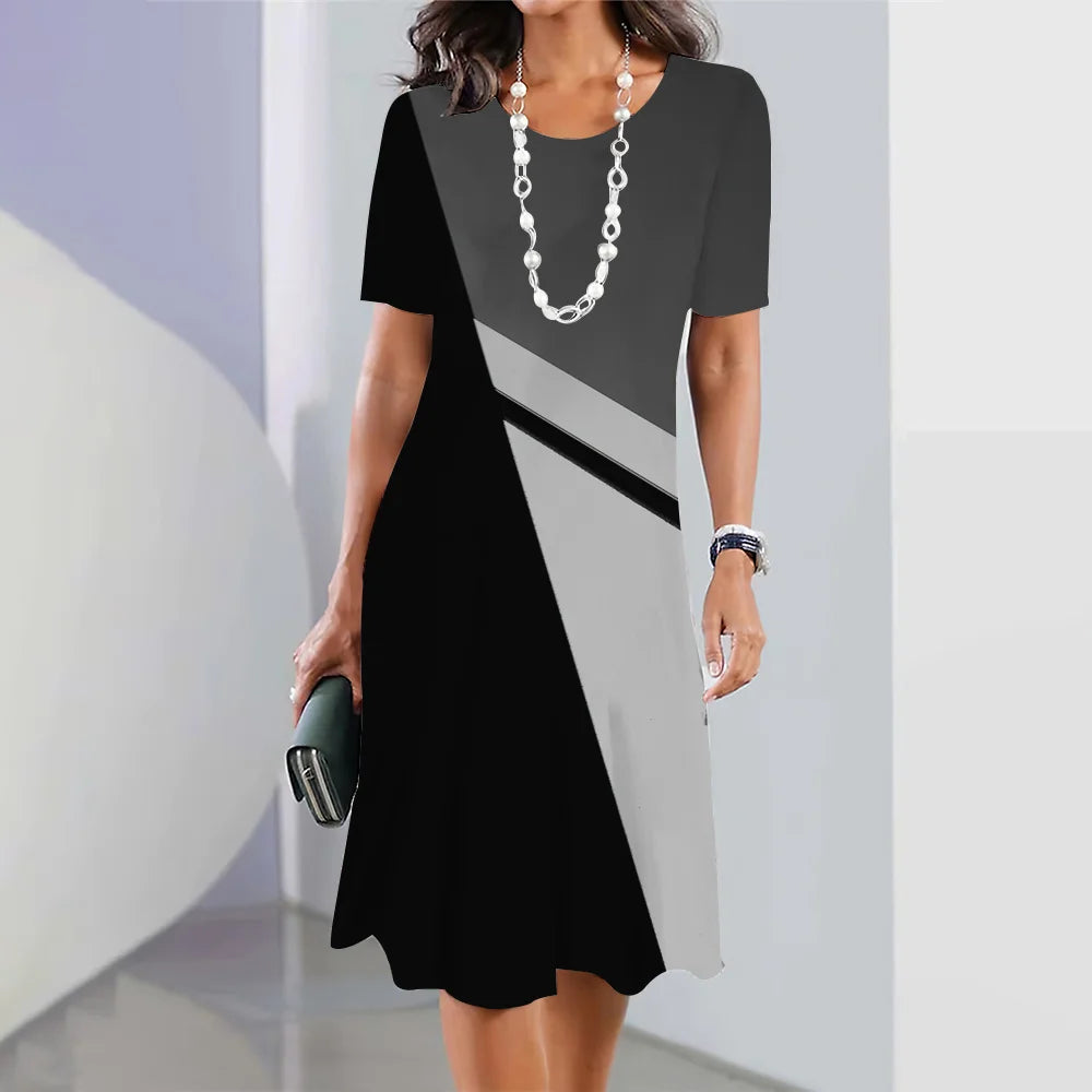 Geometric Print Summer Knee Length A-Line Dress