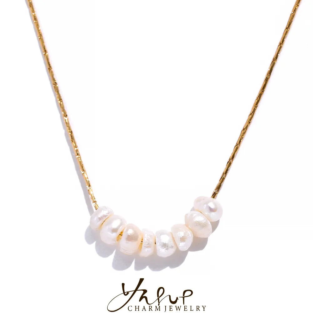 Tarnish Free Exquisite Necklace with Natural Pearl Beads