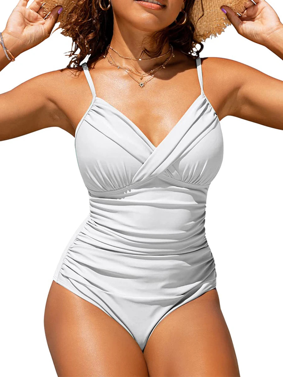 Push Up One Piece Solid Color Swimsuit: S-XXL