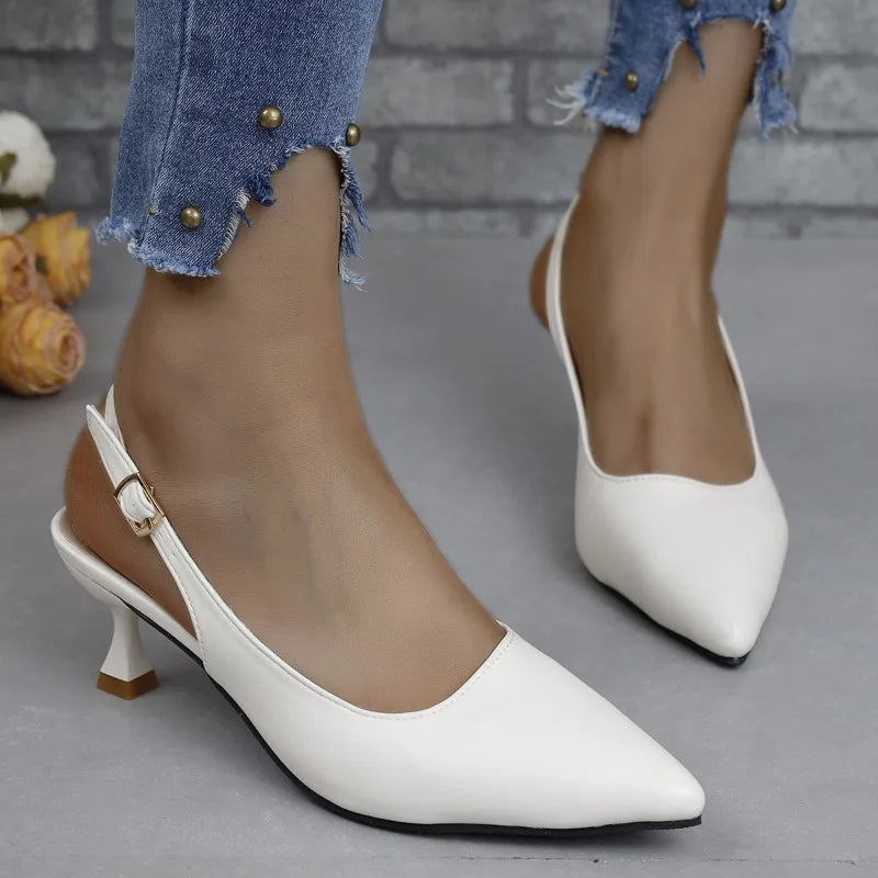 Buckle Strap Fashion High Heels in Black or White