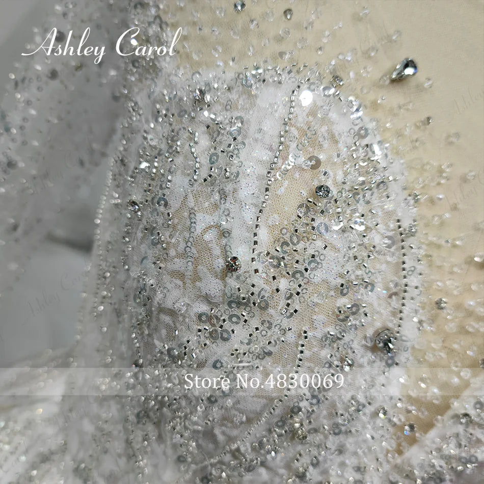 Ashley Carol Luxury Long Sleeve Sparkling Beaded Bridal Gown - Plus and Custom Sizes