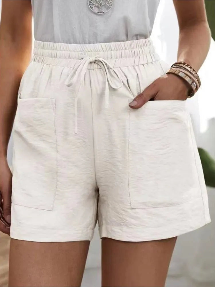 Cotton/Linen High Elastic Waist Sporty Shorts