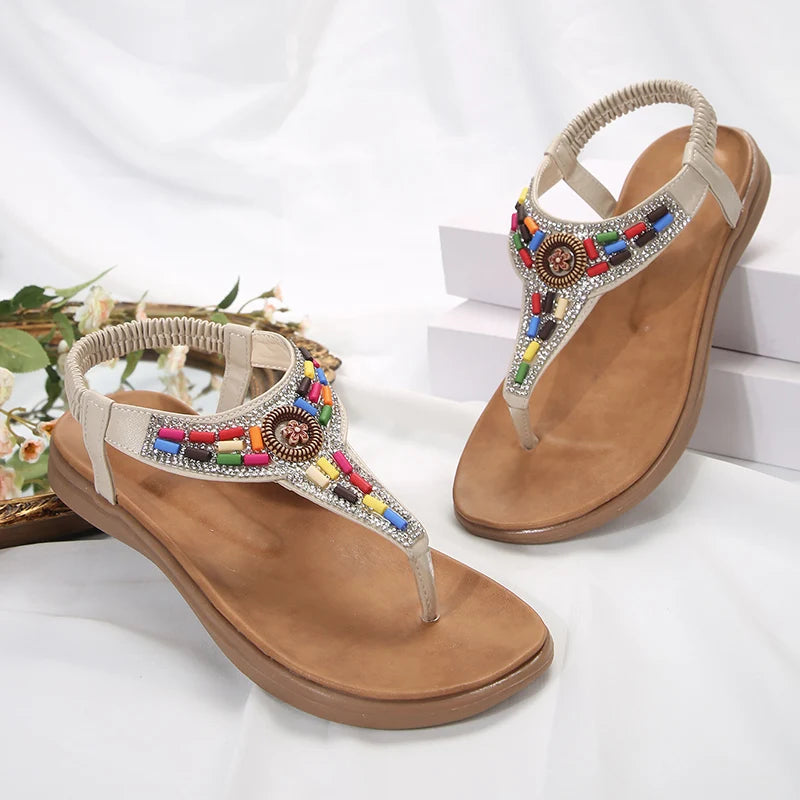 Colorful Days! Bohemian Style Toe Post Sandals with Ankle Strap