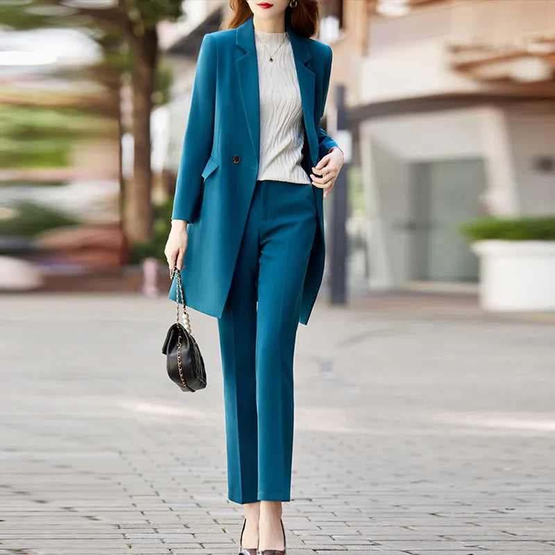 2-Piece Business Ankle Pant Suit with Long Jacket