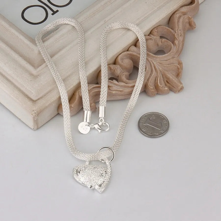 18" 925 Silver Necklace with Heart in Heart Charm