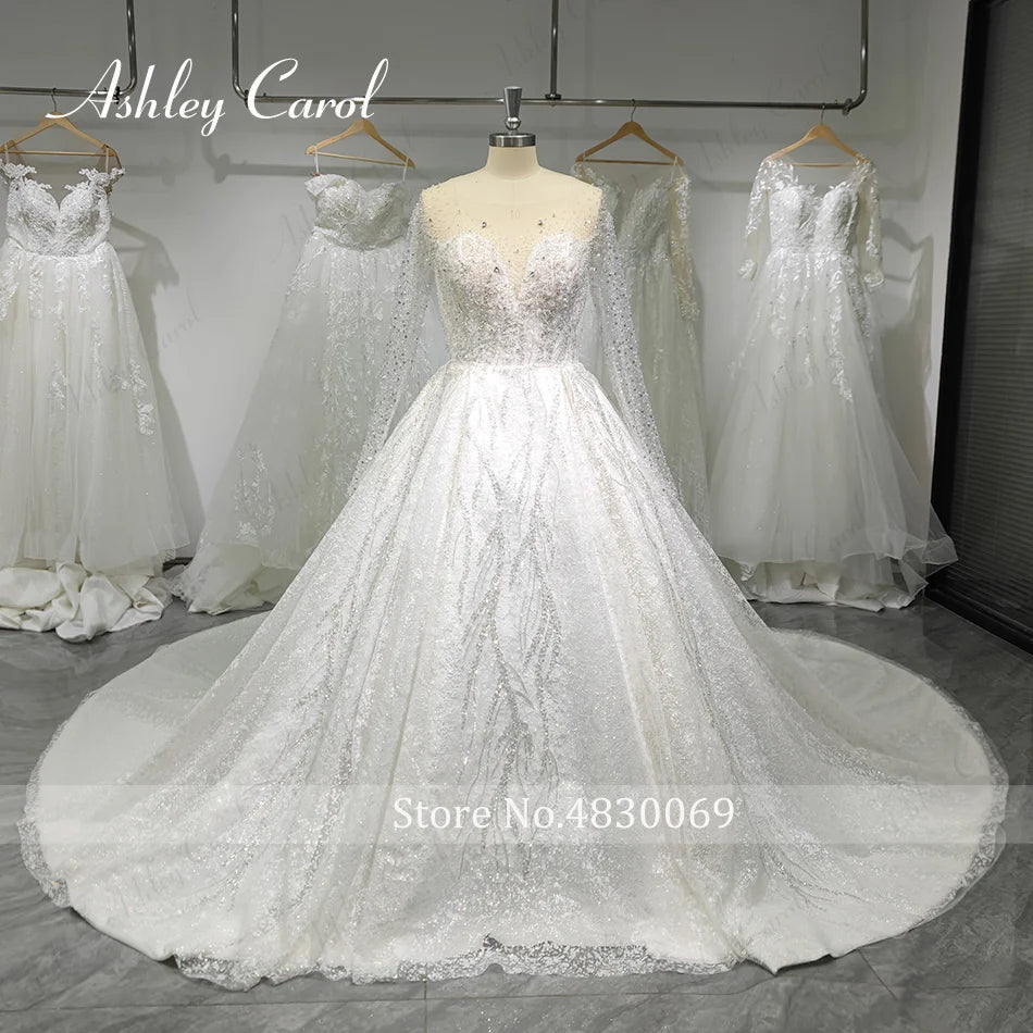 Ashley Carol Luxury Long Sleeve Sparkling Beaded Bridal Gown - Plus and Custom Sizes