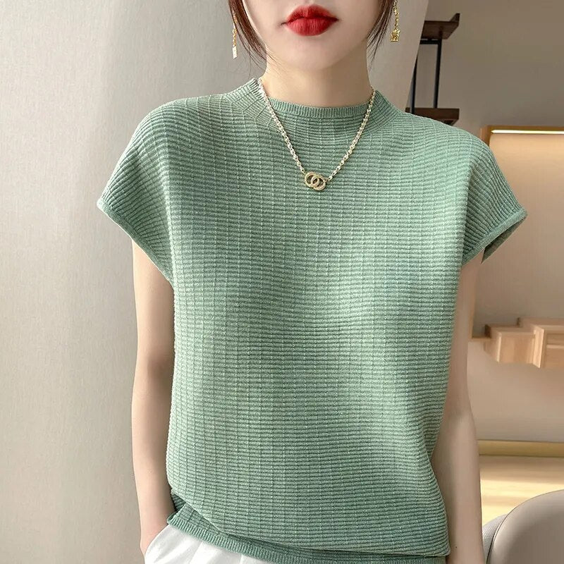Mock Neck Casual Oversize Tee - 10 colors