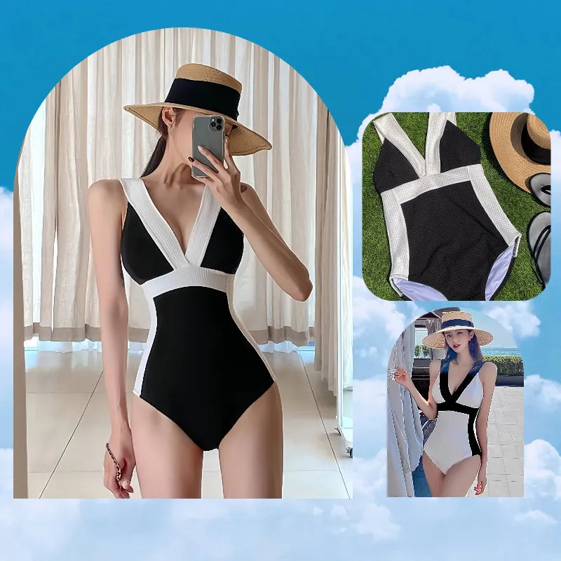 Chic Slimming One Piece V-neck Swimwear