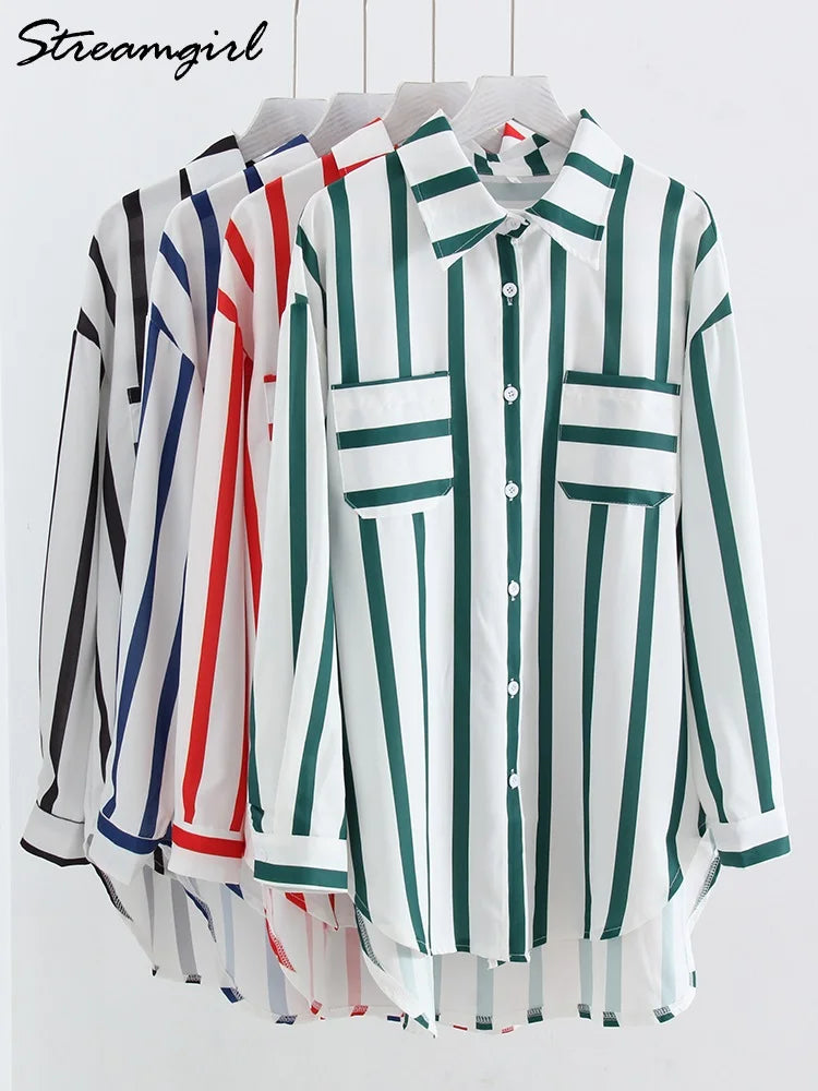 Vintage Style Striped Long Sleeve Oversize Blouse