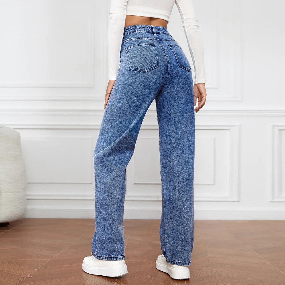 Retro Style High Waist Straight Leg Jeans in 3 Colors