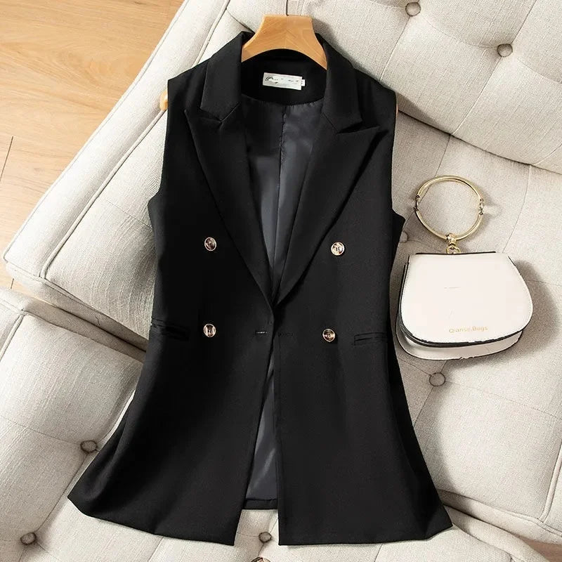 Double Breasted Sleeveless Long Vest - Waist Coat