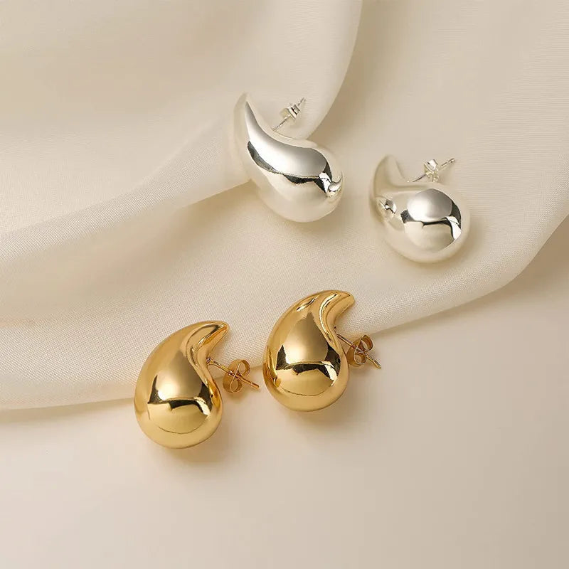 Stainless Steel Chunky Teardrop Earrings in Gold or Silver Color