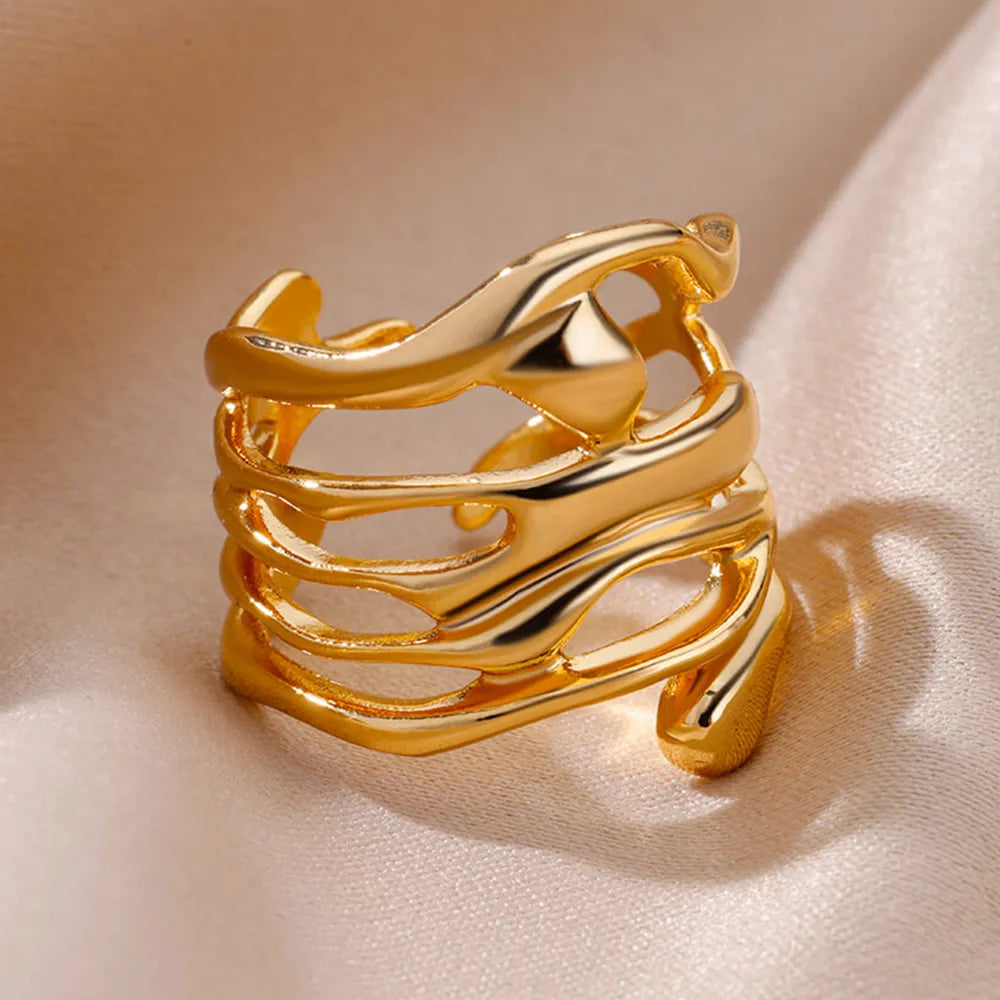Trendy Stainless Steel Fashion Rings in gold or silver colors and a variety of unique designs