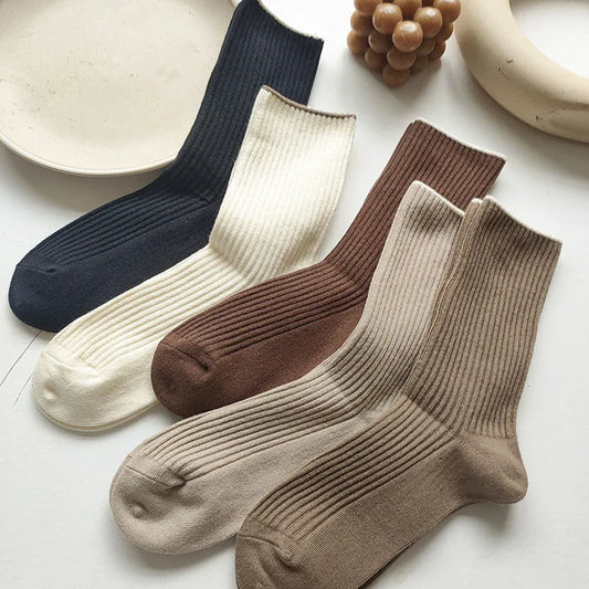 Solid Color Medium Length 5 pr Sock Set in 5 colors