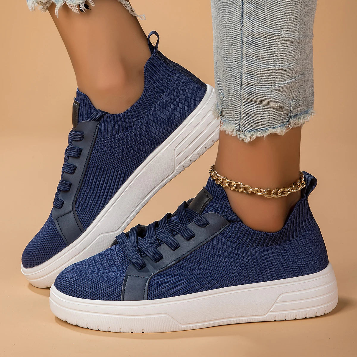 Women Lace Up Breathable Platform Sneakers