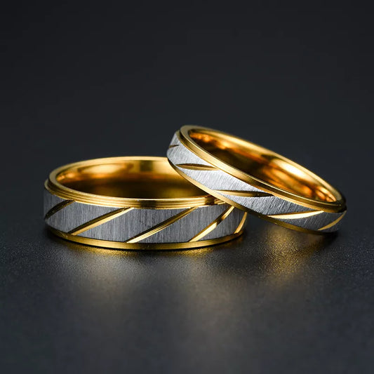 Unique Wave Pattern Stainless Steel Matching Wedding Bands