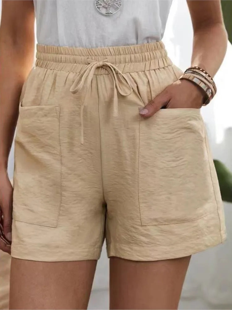 Cotton/Linen High Elastic Waist Sporty Shorts