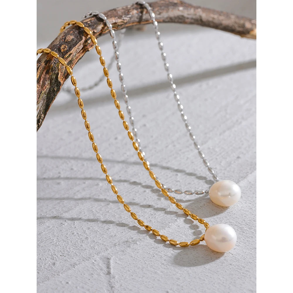 Tarnish Free Exquisite Necklace with Natural Pearl Beads