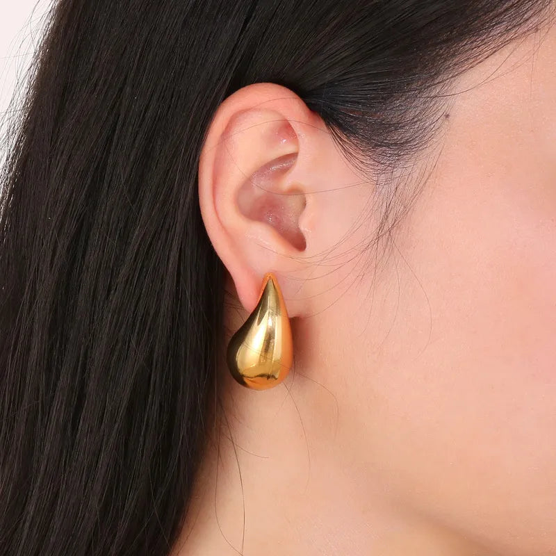 Stainless Steel Chunky Teardrop Earrings in Gold or Silver Color