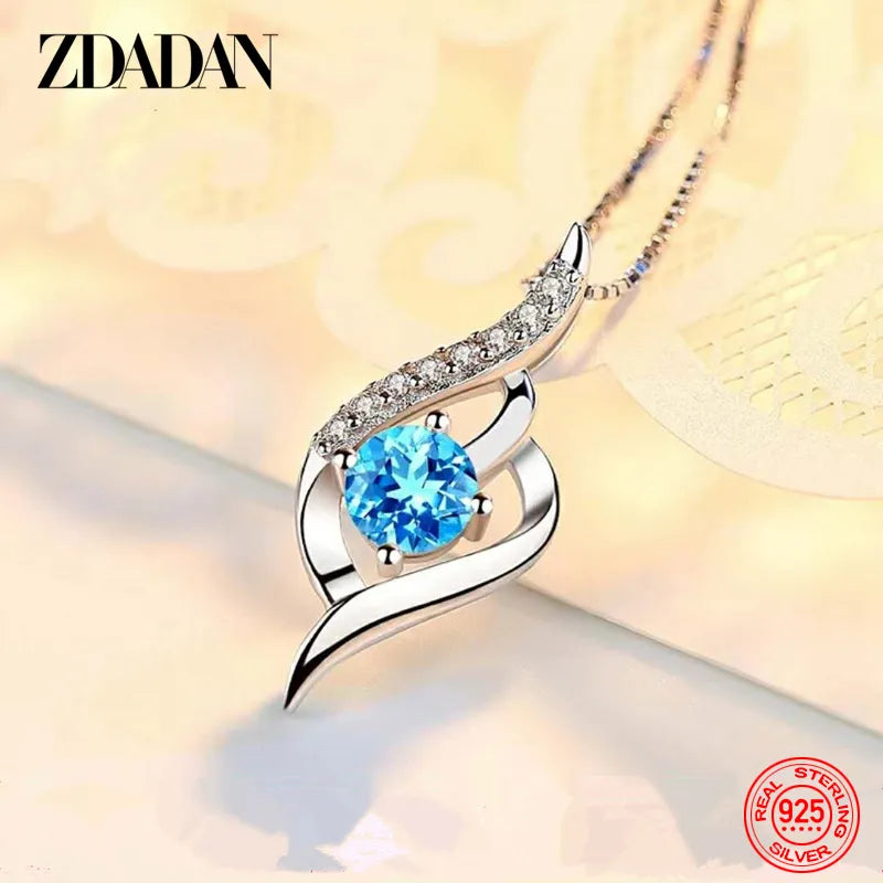 925 Silver Blue or White Crystal Pendant Necklace