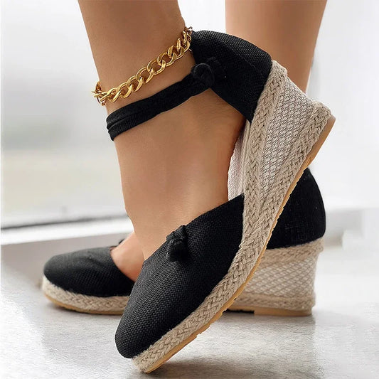 Braided Espadrille Closed-toe Linen Wedge Sandals