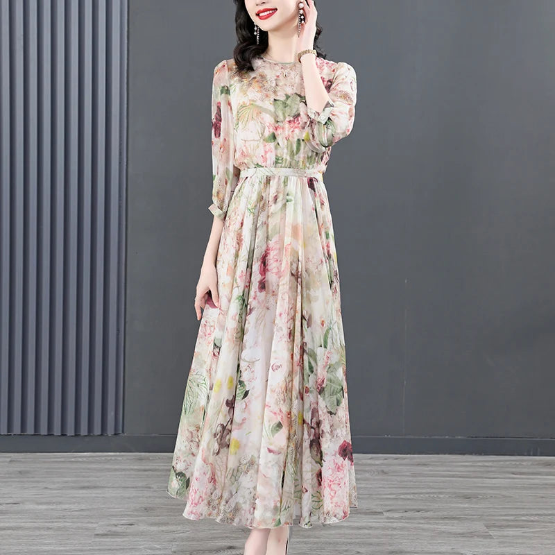 Summer Silky Floral Boho Midi Dress