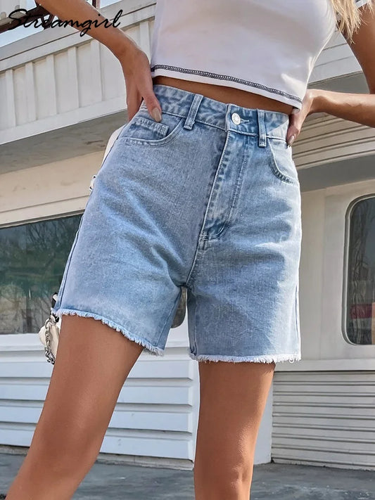 Chic Casual - Washed Blue Denim Loose Jean Shorts