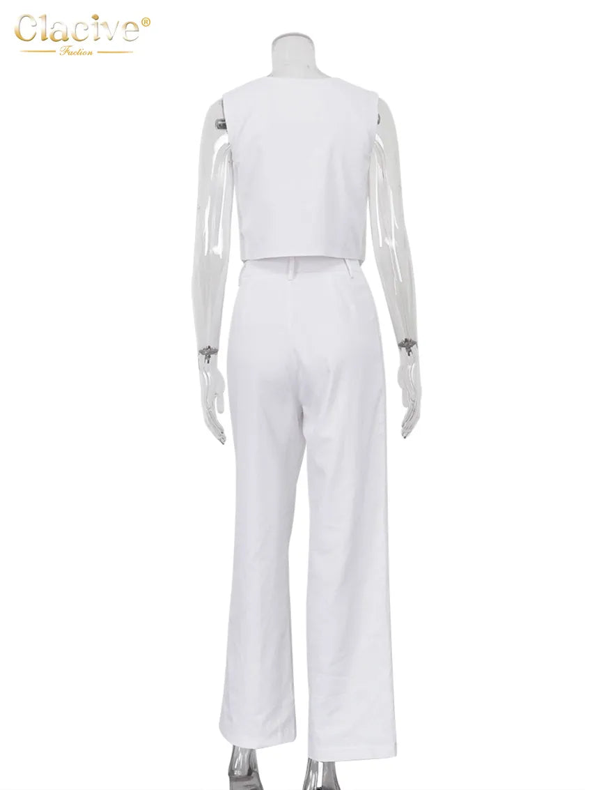 Summer Linen Two Piece Set: Vest and Matching High Waist Wide Leg Pants