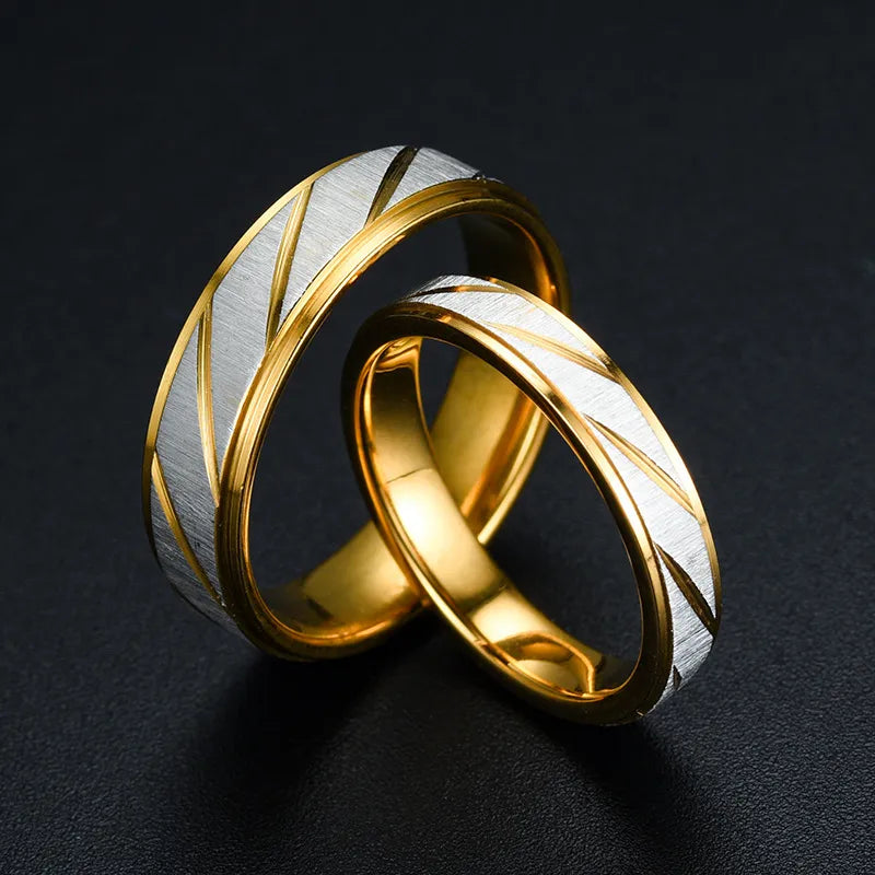 Unique Wave Pattern Stainless Steel Matching Wedding Bands