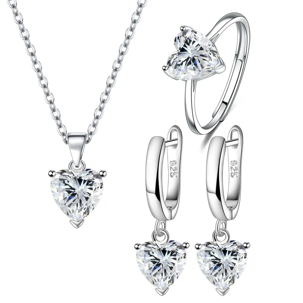 925 Sterling Silver Jewelry Set with zircon stone in 5 colors