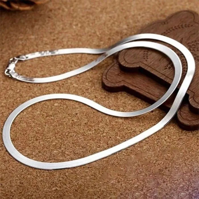 925 Sterling Silver Flat Chain Necklace - Silver and Gold Color