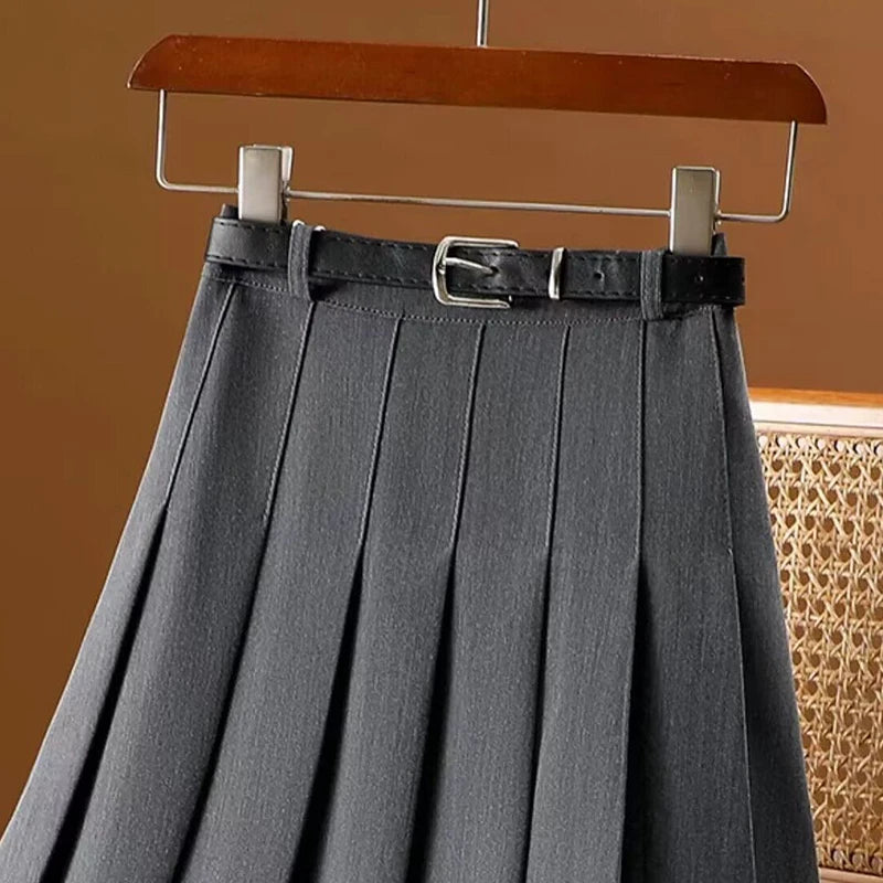 Classic Vintage Solid Color Pleated Skirt