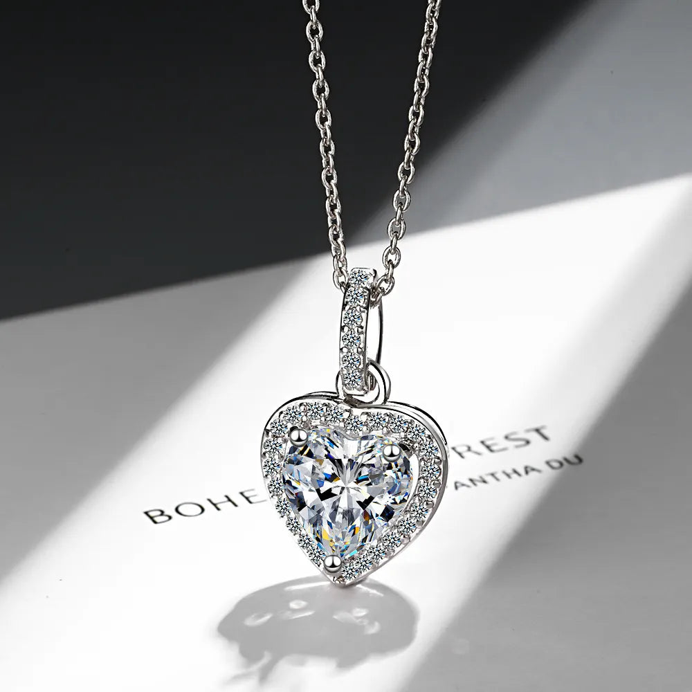Beautiful 18" Sterling Silver Heart Pendant with Zircon Stone