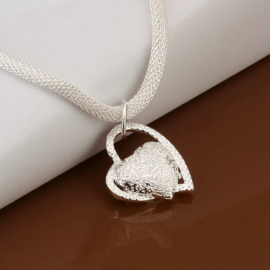 18" 925 Silver Necklace with Heart in Heart Charm