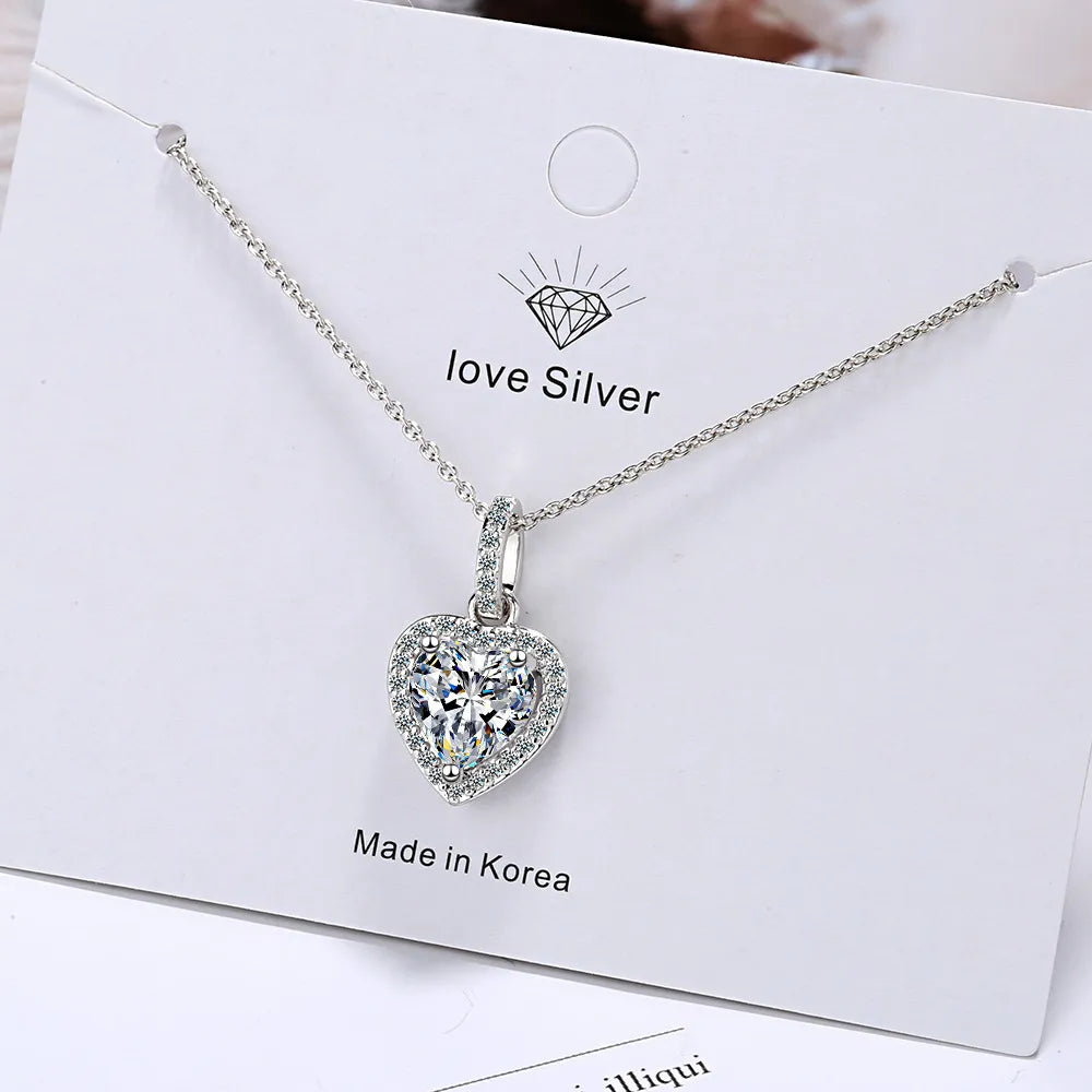 Beautiful 18" Sterling Silver Heart Pendant with Zircon Stone